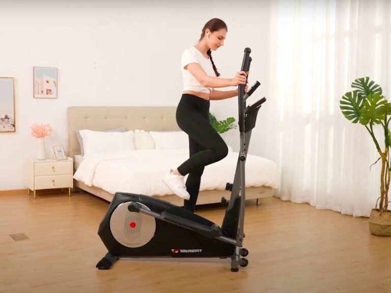 YOUNGFIT Elliptical Machine can quickly fold up for easy and efficient at-home storage